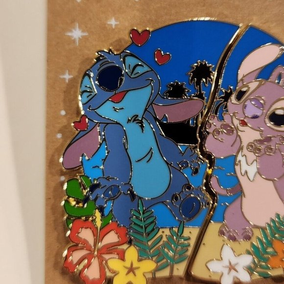 Disney Lilo & Stitch Angel & Stitch Beach Couples Kiss Hearts Pin Set of 2 NEW - Picture 4 of 12